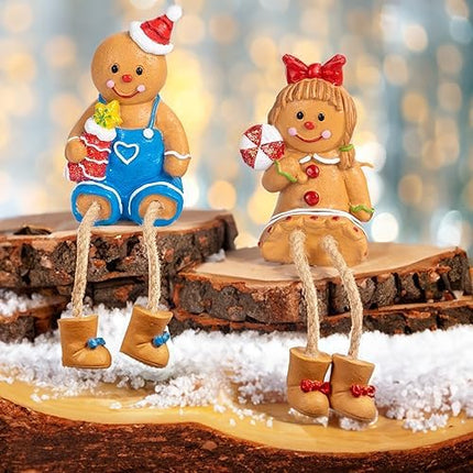 Dazzle Bright Gingerbread Man Figurines Set of 2 – Resin Xmas Shelf Sitters Decor