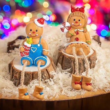Dazzle Bright Gingerbread Man Figurines Set of 2 – Resin Xmas Shelf Sitters Decor
