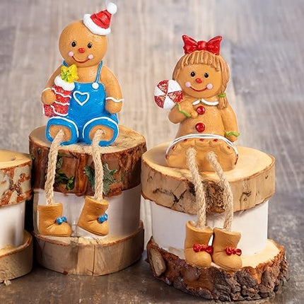 Dazzle Bright Gingerbread Man Figurines Set of 2 – Resin Xmas Shelf Sitters Decor