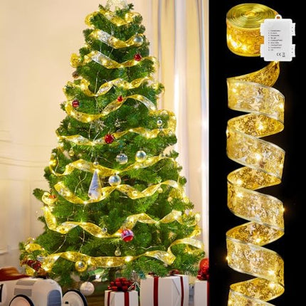 Minetom 100 LED Ribbon String Lights for 6–8ft Christmas Trees – Gold Fairy Lights