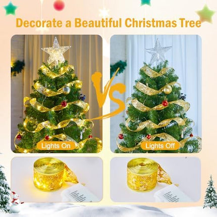 Minetom 100 LED Ribbon String Lights for 6–8ft Christmas Trees – Gold Fairy Lights