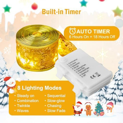 Minetom 100 LED Ribbon String Lights for 6–8ft Christmas Trees – Gold Fairy Lights