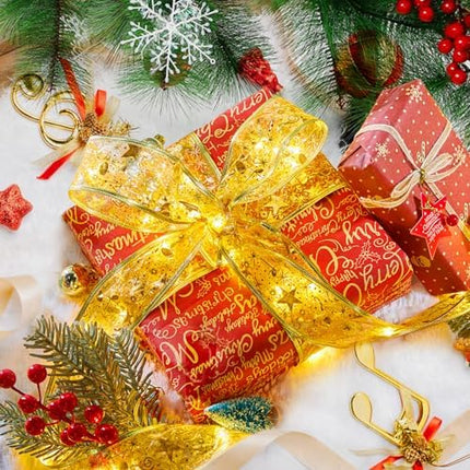 Minetom 100 LED Ribbon String Lights for 6–8ft Christmas Trees – Gold Fairy Lights