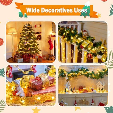 Minetom 100 LED Ribbon String Lights for 6–8ft Christmas Trees – Gold Fairy Lights