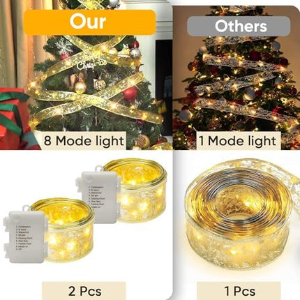 Minetom 100 LED Ribbon String Lights for 6–8ft Christmas Trees – Gold Fairy Lights