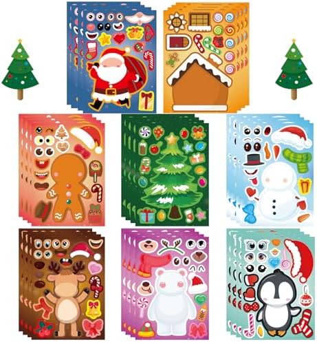 24PCS Kids Christmas Stickers – Make-A-Face Full Body Holiday Craft Pack