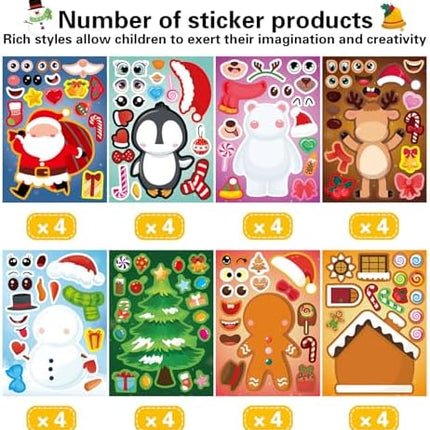 24PCS Kids Christmas Stickers – Make-A-Face Full Body Holiday Craft Pack