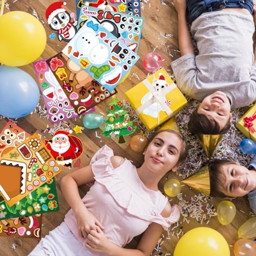 24PCS Kids Christmas Stickers – Make-A-Face Full Body Holiday Craft Pack
