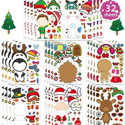 Christmas Stickers for Kids – 32 Sheets DIY Character Faces Party Favors
