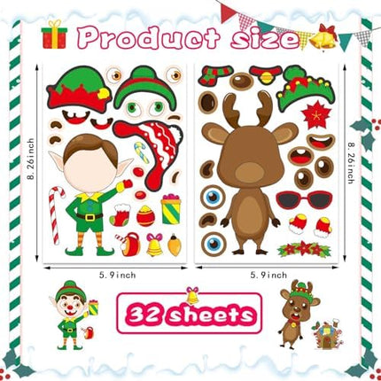 Christmas Stickers for Kids – 32 Sheets DIY Character Faces Party Favors