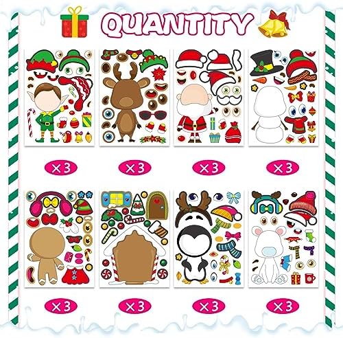 Christmas Stickers for Kids – 32 Sheets DIY Character Faces Party Favors