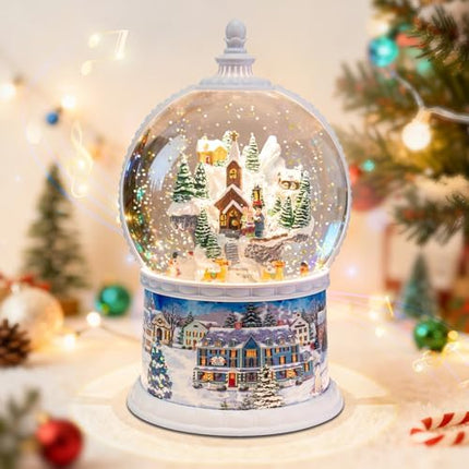 Deluxe 10.2" Lighted Christmas Snow Globe Carousel with 8 Songs & Timer Feature