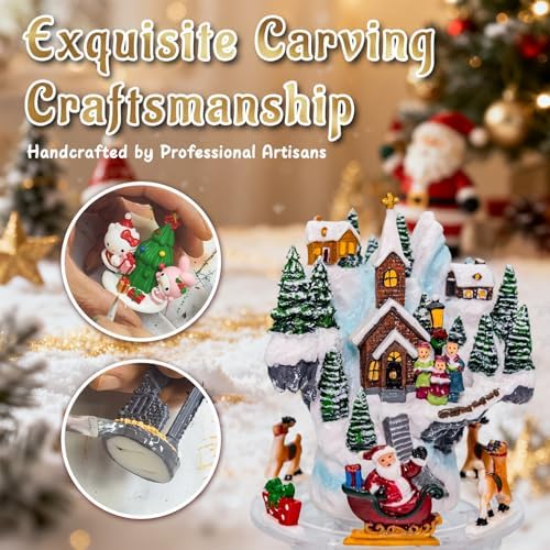 Deluxe 10.2" Lighted Christmas Snow Globe Carousel with 8 Songs & Timer Feature