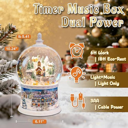 Deluxe 10.2" Lighted Christmas Snow Globe Carousel with 8 Songs & Timer Feature