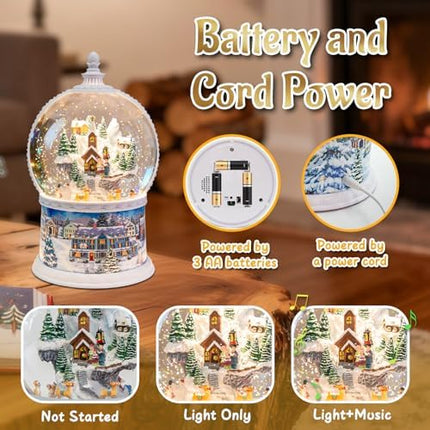 Deluxe 10.2" Lighted Christmas Snow Globe Carousel with 8 Songs & Timer Feature