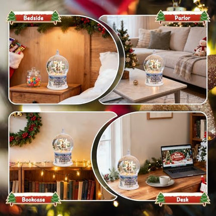 Deluxe 10.2" Lighted Christmas Snow Globe Carousel with 8 Songs & Timer Feature