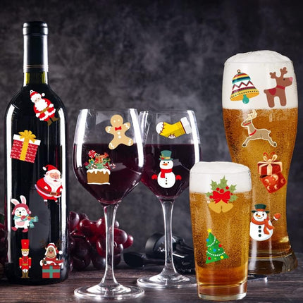 Xmas Wine Glass Markers 48PCS – Santa, Moose & Tree Stickers for Parties