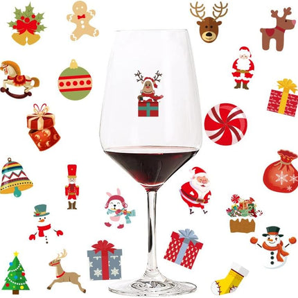Xmas Wine Glass Markers 48PCS – Santa, Moose & Tree Stickers for Parties