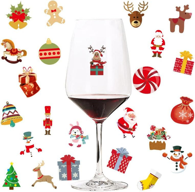 Xmas Wine Glass Markers 48PCS – Santa, Moose & Tree Stickers for Parties