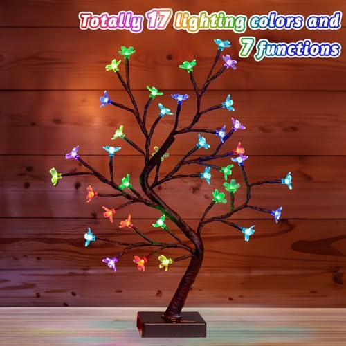 PEIDUO Color-Changing Cherry Blossom Lamp – LED Bonsai Tree for Home Décor, 17.5"