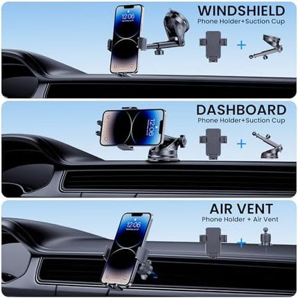 Universal Car Phone Mount, Strong Suction Dashboard Vent Windshield Holder