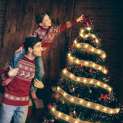 Christmas Ribbon Lights 2.5" x 33Ft – 100 LED Fairy Lights with Remote & Timer