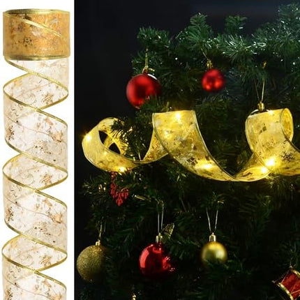 Christmas Ribbon Lights 2.5" x 33Ft – 100 LED Fairy Lights with Remote & Timer