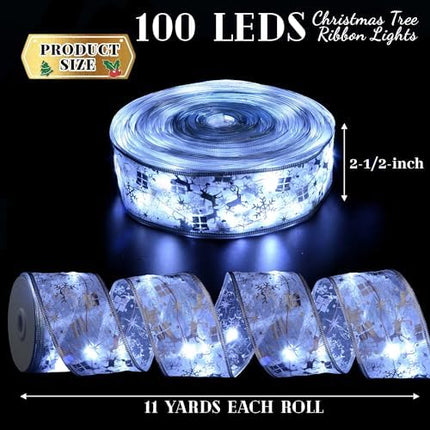 100 LED Xmas Ribbon Lights 33Ft – Battery & USB Powered with 8 Lighting Modes