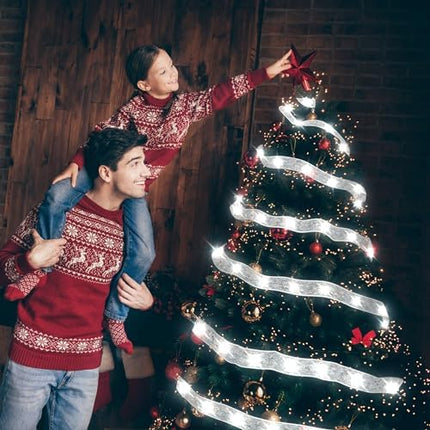 100 LED Xmas Ribbon Lights 33Ft – Battery & USB Powered with 8 Lighting Modes