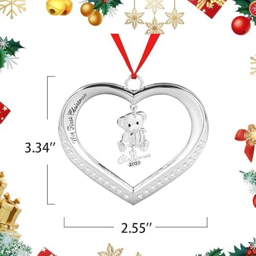My First Christmas Ornament 2025 – Silver Teddy Bear Baby Keepsake with Box