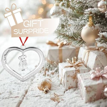 My First Christmas Ornament 2025 – Silver Teddy Bear Baby Keepsake with Box