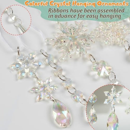 Frozen Theme Crystal Ornaments – 18pcs Iridescent Snowflake & Icicle Tree Decor