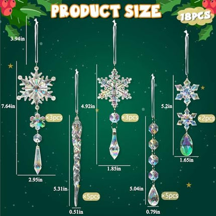 Frozen Theme Crystal Ornaments – 18pcs Iridescent Snowflake & Icicle Tree Decor