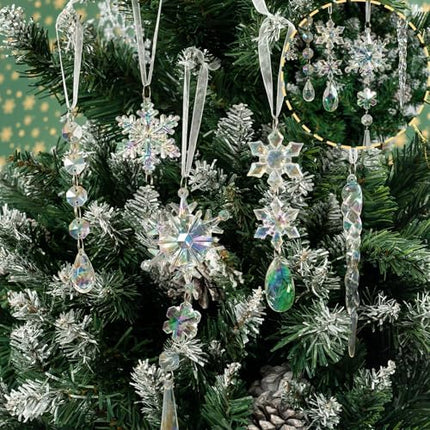 Frozen Theme Crystal Ornaments – 18pcs Iridescent Snowflake & Icicle Tree Decor