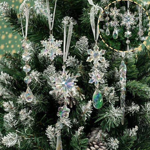 Frozen Theme Crystal Ornaments – 18pcs Iridescent Snowflake & Icicle Tree Decor