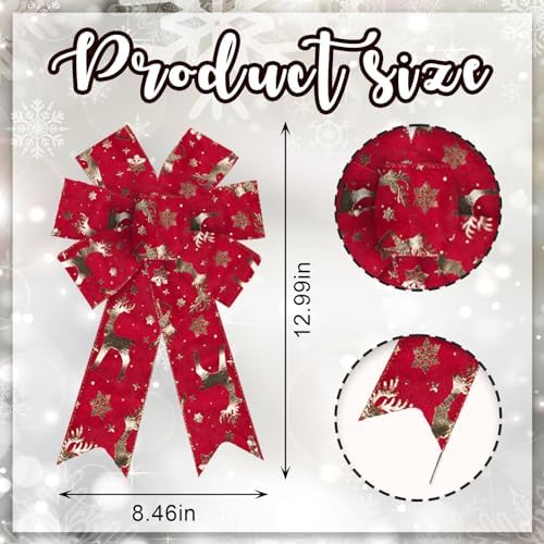 Christmas Red Reindeer Wreath Bows 2PCS – Winter Door, Wall & Tree Decorations