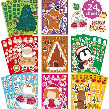 Kids’ Christmas Sticker Set 24PCS – Create Your Own Faces for Crafts & Fun