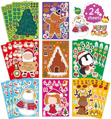 Kids’ Christmas Sticker Set 24PCS – Create Your Own Faces for Crafts & Fun