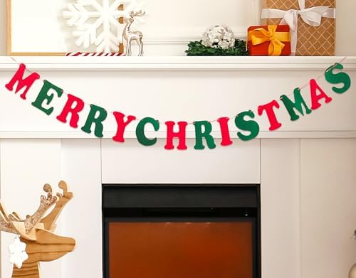 Wool Felt Merry Christmas Garland – Cute Hanging Décor for Fireplace, Bedroom & Parties