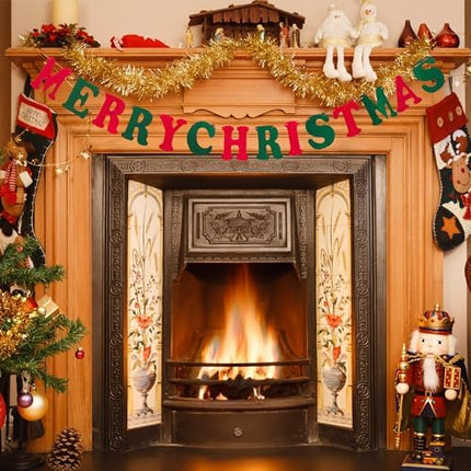 Wool Felt Merry Christmas Garland – Cute Hanging Décor for Fireplace, Bedroom & Parties
