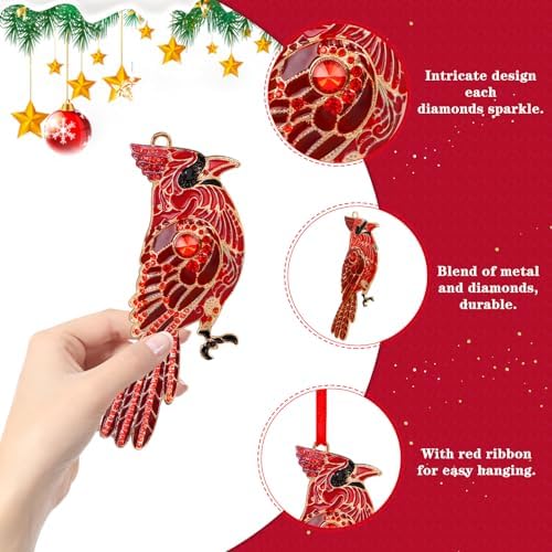 Elegant Red Cardinal Metal Ornament – Christmas Tree Hanging Bird Decor & Gift Idea