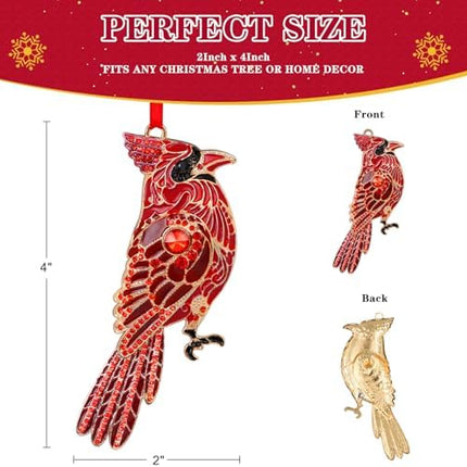 Elegant Red Cardinal Metal Ornament – Christmas Tree Hanging Bird Decor & Gift Idea