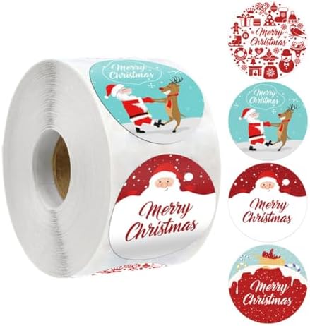 Holiday Roll Stickers 1" – Christmas Blue Round Labels for Gifts, Books & Bottles