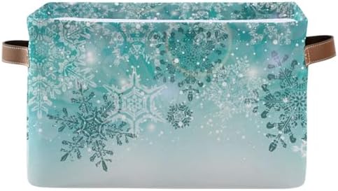 Senya Holiday Storage Basket – Turquoise Snowflake Collapsible Fabric Organizer