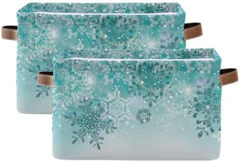Senya Holiday Storage Basket – Turquoise Snowflake Collapsible Fabric Organizer