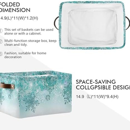 Senya Holiday Storage Basket – Turquoise Snowflake Collapsible Fabric Organizer