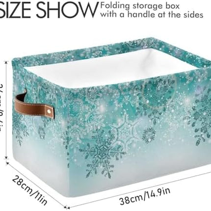 Senya Holiday Storage Basket – Turquoise Snowflake Collapsible Fabric Organizer