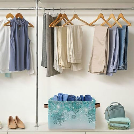 Senya Holiday Storage Basket – Turquoise Snowflake Collapsible Fabric Organizer