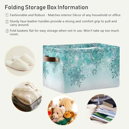 Senya Holiday Storage Basket – Turquoise Snowflake Collapsible Fabric Organizer