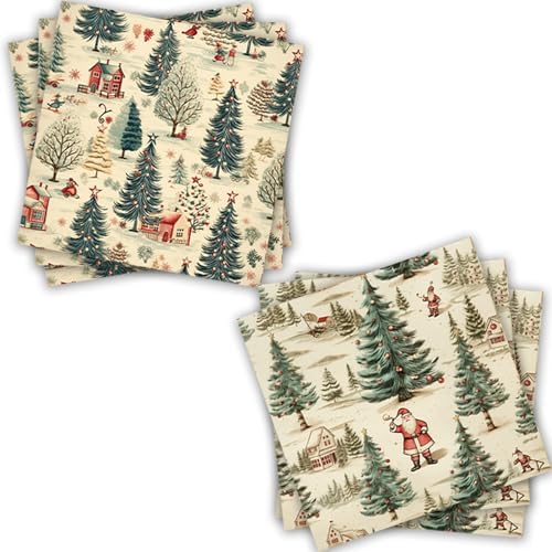 Vintage Christmas Paper Napkins – Retro Tree & Santa Luncheon Party Supplies